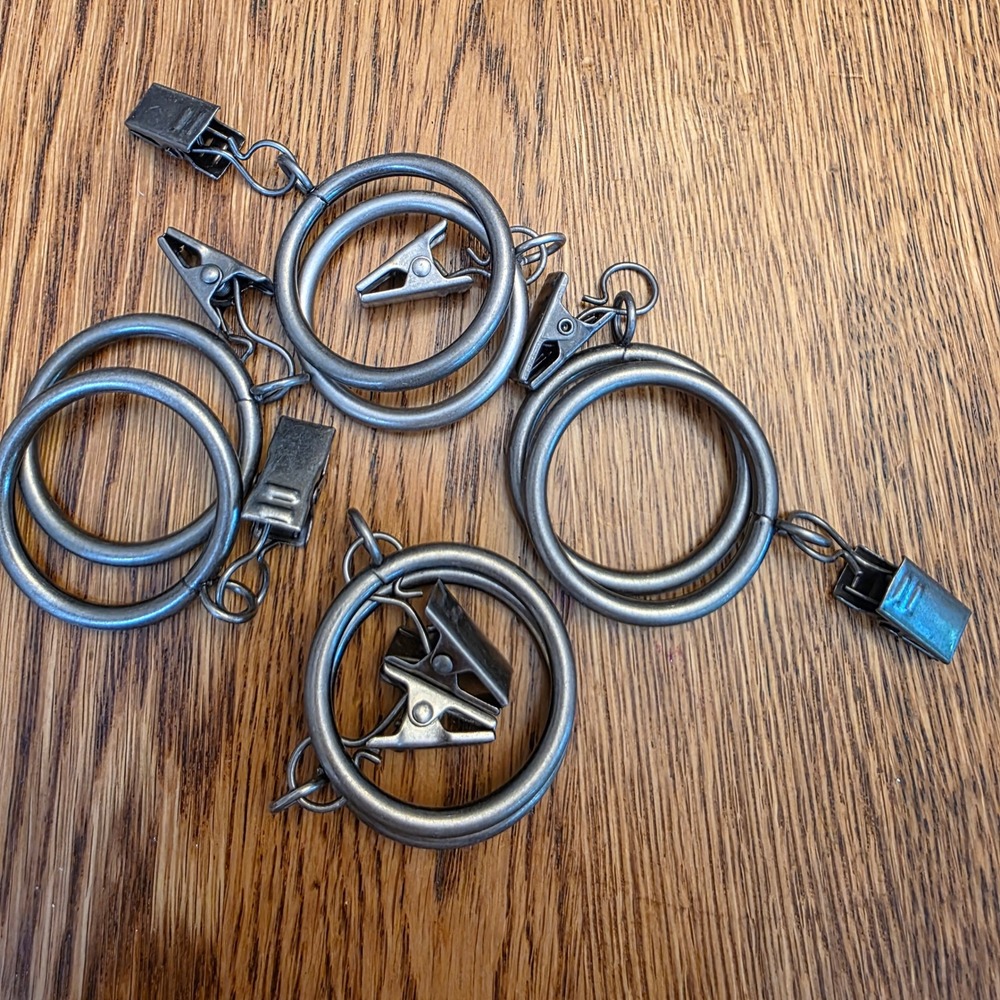 Set of 8 Pewter Metal Curtain Slide Rings with Clips 1.25 Inch Gray Easy Open